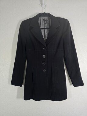 Bebe Vintage Y2K Longline Fitted Blazer Coat Women Size 2 Black Button 90s
